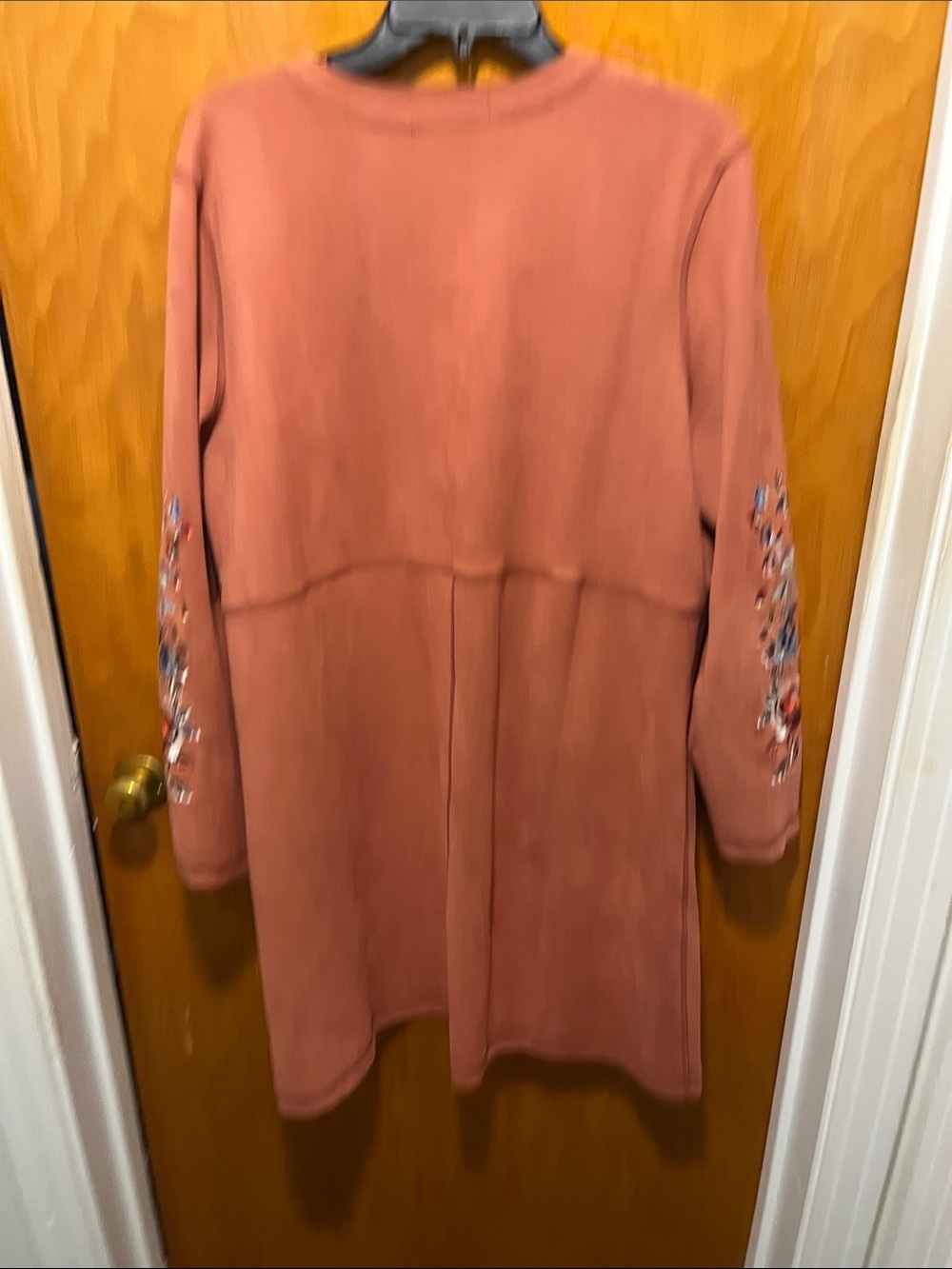 Embroidered Open-Front Cardigan - Rust - Picture 5 of 5